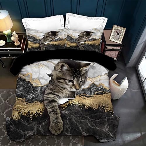 VTRXEG Katzen bettwäsche 200x200,3D Katzenmotiv Mikrofaser Bettbezug, Haustier Katze Bettwäsche Sets 3teilig,mit Reißverschluss + 2 Kissenbezüge 50 x 75cm (B, 200x200cm)