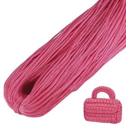 LEREATI Polyester Garn, Makramee Garn 3mm x 200m Polyester-Seil Polypropylen-Kordel Makramee Schnur Geflochten für Handtasche, Häkeltasche, Strickwaren, Wohndekorationen (Sonnenuntergang Rosa)