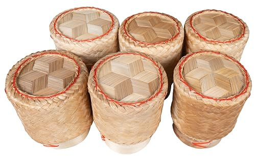 CCcollections Panier en Bambou Fait Main pour Riz Gluant - Panier avec Couvercle pour Riz Moelleux et Résistant à la Chaleur - Idéal pour Usage Domestique et Restaurant- Ensemble Cuiseur Vapeur