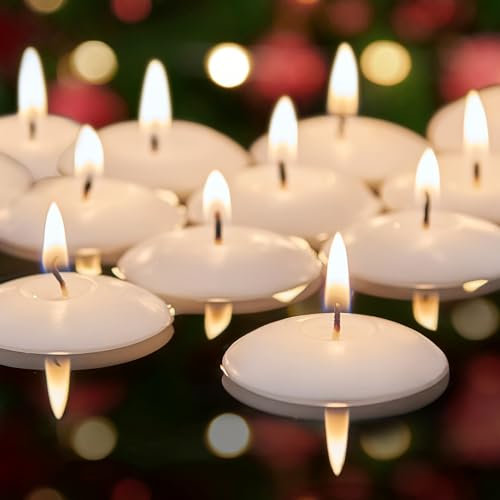 Ashlux Weiße Schwimmende Kerzen 5cm, 24 Stück schwimmende Kerzen 10 Stunden brennen sauber und rauchfrei Schwimmende Kerze für Hochzeit, Romantische Zeit, Vorschlag Jahrestag, Party Deko