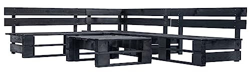 Mengtu 4-TLG. Gartenlounge Set Palettensofa Gartenmöbel Set Gartensofa Sitzgruppe Sofagarnitur Gartengarnitur Sitzgruppe Terassenmöbel aus Paletten Schwarz Holz Garten Möbel