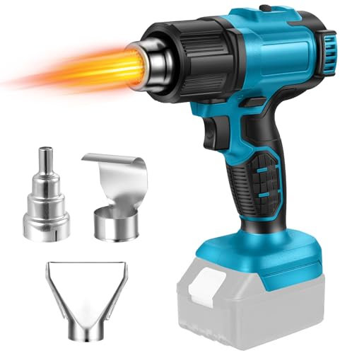 Pistola de Calor Inalámbrica, 3 Boquillas, 2 Ajustes de Temperatura, Pistola de Calor de Hasta 500 °C, Compatible con Makita LXT de 18V Baterías, Pistola de Calor Para Manualidades, Tubos