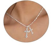 Aidenn Kreuz Kette Silber Jesus Kreuz Halskette für Damen Frauen, Silver Y2K Cross Necklace for Women Girls, Glauben Anhänger Schmuck Religion Geschenke für Mädchen
