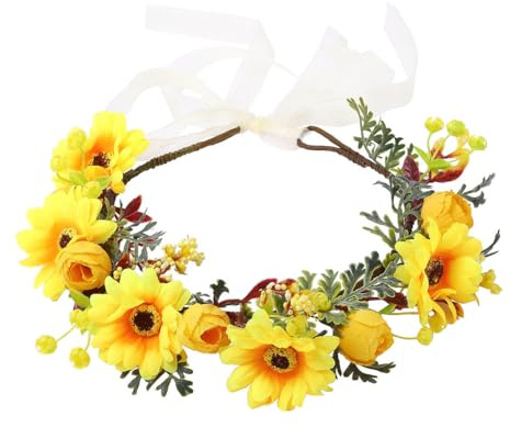 IYOU Blumenkranz Boho Gänseblümchen Stirnband Sonnenblume Hochzeit Krone Kranz Tiara Geburtstag Urlaub Festival Requisite Girlande Kopfschmuck für Damen