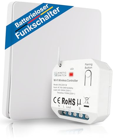 Hochwertiger Funkschalter 230V Batterielos | Funk Lichtschalter Set IP67 mit Empfänger | 80m Reichweite | WLAN Lichtschalter Alexa & Google Home