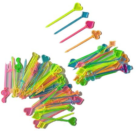 Tenedor de frutas de plástico, 100 piezas de palillos de frutas, accesorios de amor, espada, tarjetas de juego, tenedor de fruta, símbolo musical, plato de frutas, decoración para tartas