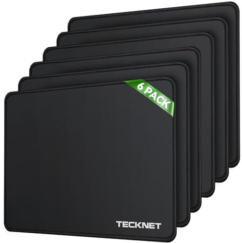 TECKNET Mauspad, 6 Pack Mousepad 270 x 210 mm, wasserdichte Gaming Mauspad Mausmatte mit vernähte Kanten, rutschfeste Gummiunterseite, Glatte Oberflächen, Geeignet für Computer, Laptop und PC