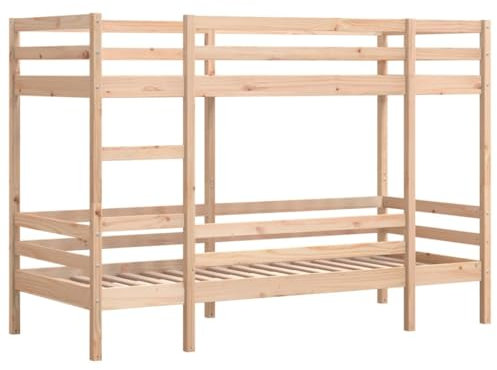 vidaXL Etagenbett, Stockbett ohne Matratze, Bett mit Leiter Leitplanken, Kinderbett Bettgestell mit Lattenrost, 75x190cm Massivholz Kiefer