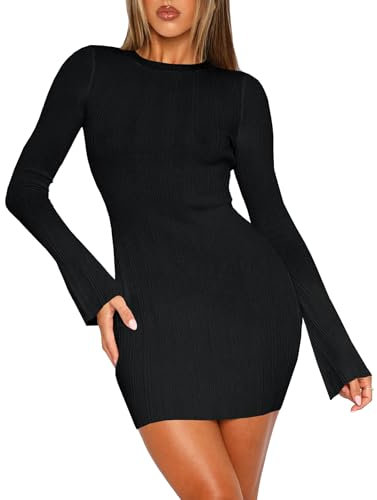Navneet Women's Long Sleeve Bodycon Mini Dress - Sexy Tight Party Dress for Going Out and Clubbing - Black M