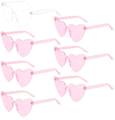 JIHUOO 7 Stück herzförmige randlose Brillen Love Heart rahmenlose Sonnenbrillen Junggesellinnenabschied Kunststoffbrillen Damen Funky Sonnenbrille Retro Multipack Brillen für Damen Herren Kinder