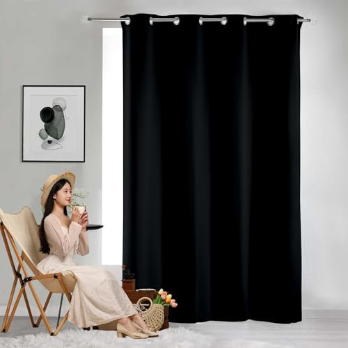 GAIFNAG Verdunkelung Fenstervorhang Gardinen Vorhänge 180 x 180 cm Wärmeisolierend, Vielen Farben Und Ausführungen Blackout Curtains for Bedroom für Hotels Büros Wohnzimmer, Schwarz