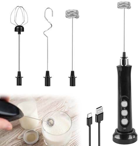 Montalatte ricaricabile, montalatte elettrico USB, frusta con 3 fruste in acciaio inox, per caffè, cappuccino, latte