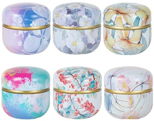 BSTMOME 6 Pack Tea Tins with Airtight Double Lids, 10 OZ Round Tin Can Box, Small Kitchen Canisters Containers for Storage Tea, Coffee, Sugar, Loose Leaf, Candy, Herbs and Spices