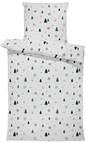 one-home Winter Bettwäsche 135x200 cm Tannenbaum Schnee Weihnachten Flausch Warme Fleece
