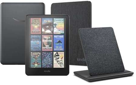 Kindle Colorsoft Signature Edition (32 GB) without ads, an Amazon Fabric Cover and a Made for Amazon Wireless Charging Dock