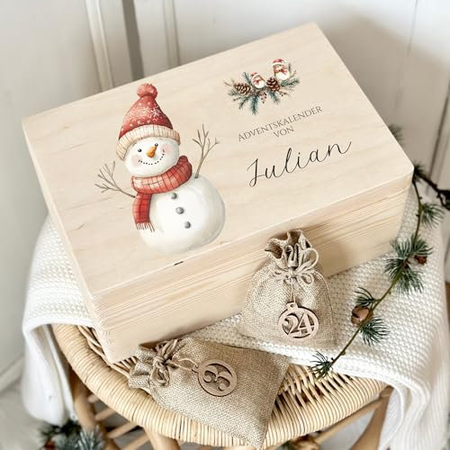 Manufaktur Liebevoll Adventskalender zum Befüllen, personalisierter Adventskalender Kinder Erwachsene Holzkiste DIY Weihnachtskalender Mädchen Jungen Sie und Ihn als Geschenk (Julian)