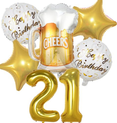 Luftballon 21. Geburtstag Mann Frau, 21 Geburtstag Deko Gold, Geburtstagsdeko 21 jahre Frauen, Ballon Bierflasche Deko zum Geburtstag Mann, Helium Ballons Bier Deko 21. Geburtstag Frau Männer