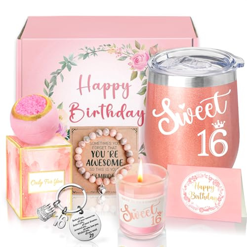 Sheinly 16th Birthday Gifts for Girls, Happy 16th Birthday Basket Gifts Box for Best Friends Female Neice Daughter Sister Her Girlfriend Classmate Bestie Stuff for Girls