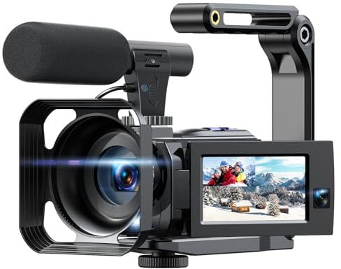 Cámara de vídeo 5K videocámara 56MP Doble Lente WiFi 16X Pantalla táctil de 3.0 cámara Vlog para Youtube grabadora de vídeo con visión Nocturna por Infrarrojos 2 baterías, Tarjeta de 64GB,micrófono