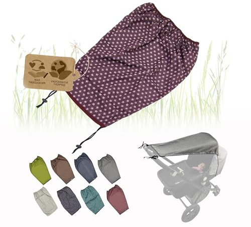 Sonnensegel für Kinderwagen UV Schutz 50+ Universal (Sterne bordeaux) | Baby Sonnenschutz für Buggy, Verstellbar mit Rollo-Funktion, windfes & einfache Montage