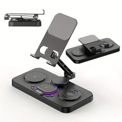 HavenTek 6-in-1 Wireless Charging Station – 15W Fast Magnetic Charger for iPhone, Apple Watch, iPad & More – Foldable Dock with Alarm Clock & Night Light,