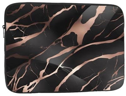 WHJSHOP Black Rose Gold Marble Pattern Laptop Case - Shockproof Portable Laptop Sleeve Bag for Men and Women Business Travel, School, and Office Use