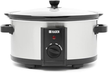 Haden 6.5L Electric Slow Cooker with Removable Dishwasher Safe Ceramic Pot, 3 Heat Settings (High/Low/Keep Warm), Domed Glass Lid & Cool-Touch Handles for Family Stews
