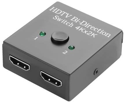 QIANRENON Adaptador HDMI 1 en 2 salidas 4K @ 60 Hz HDMI 2 en 1 salida HDTV bidireccional selector conmutador 2 en 1 HDMI 1.4 interruptor manual carcasa de metal luz LED para ordenador monitor