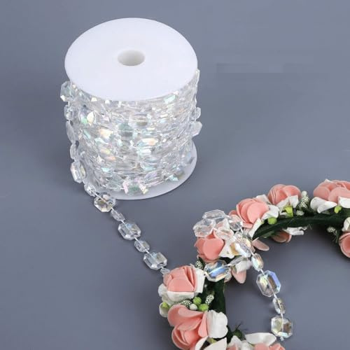 Hapivida Kristallperlen Girlande, 30m Farbenfrohe Schneidefunktion | Acryl Diamant Girlande Perlenschnur Dekorationskette für Hochzeit Party Raumdekoration