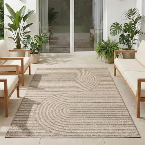 Carpetsale24 Outdoor Teppich Beige 160x230 cm, Wetterfest & UV-beständig, ideal für Küche, Balkon, Terrasse, Garten auch Wohnzimmer und Esszimmer, Skandinavisches Boho-Design, Leicht zu Reinigen