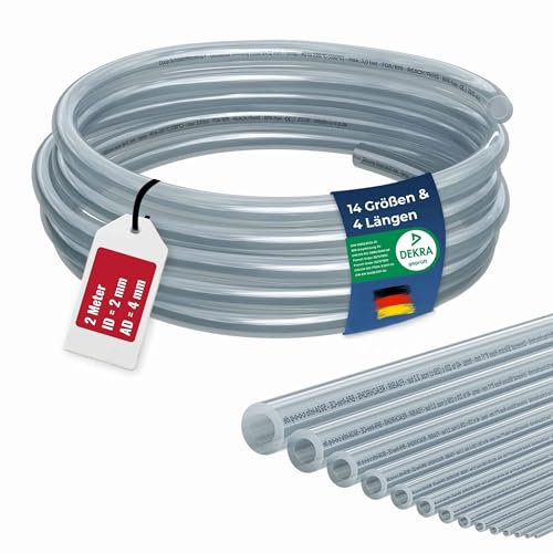 Coop Schlauchtechnik® Silikonschlauch 2mm Innen-Ø | 2 Meter | hohe Qualität | lebensmittelecht | geschmacksneutral |-40 bis 220 °C | ideal für Lebensmittel, Haushalt, Aquaristik, Labor, Industrie