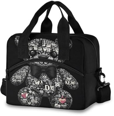 Reusable Lunch Box for Men/Women Wearing A Bow Bear Insulated Tote Bag Leakproof Lunchbox with Pocket for Work Office Picnic Beach Freezable Lunch Cooler Bag with Adjustable Shoulder Strap