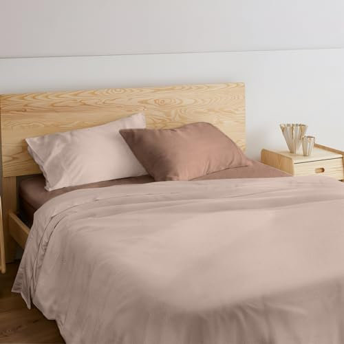 NARCISO - Completo Lenzuola Matrimoniali 4 Pezzi Bicolore, Set Lenzuola Matrimoniali in Microfibra Traspirante ed Anallergica, Biancheria da Letto dal Design Moderno (Rosa/Cipria)