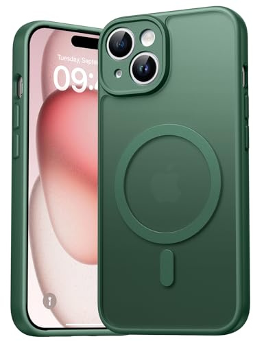 EASDNB für iPhone 15 Hülle für Magsafe mit Kameraschutz, Magnetisch Handyhülle für iPhone 15 Stoßfeste Kratzfeste Durchscheinende Matt Rückseite Schutzhülle für iPhone 15 Case, Grün