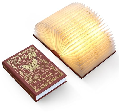 ZBOLE Magic Truth Book Light - Lámpara LED recargable para decoración del hogar, regalo ideal de Navidad y gusano de biblioteca con cubierta dorada en relieve, luz blanca cálida para entretenimiento y