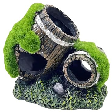 AHEJIOO Aquarium Harz Höhle Dekoration Baumstamm, Simulation Moos Aquarium Dekoration, Harz Zimmeraquarium Höhle Ornament Deko Hohl Stamm, für Reptilienversteck Oder Betta Fisch Schwimmhabitat