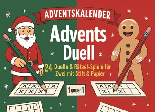 Adventskalender-Duell mit 24 ultimativen Rätsel-Spiele für Zwei mit Stift & Papier | 1-gegen-1 Advents-Duell Advent Duell Battle Erwachsene Paar