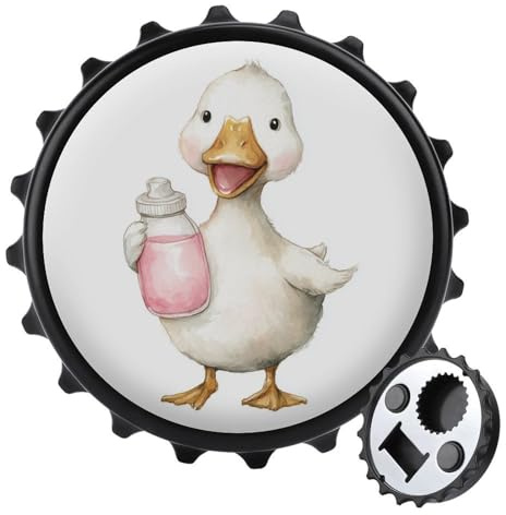 Happy White Goose Flaschenöffner, runde Kühlschrankmagnete, Getränke, Bier, magnetischer Flaschenöffner für Kühlschrank, Küche, Büro