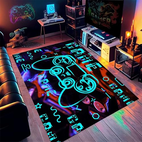 Kuluoits Gaming Teppich, 120x180cm, Teenager-Teppich Mit 3D-Gamecontroller-Motiv, rutschfeste, Waschbare Spielmatte Mit Spielemotiv, Gamepad-Spielmatte für Jungen- und Mädchenzimmer, Wohnzimmer