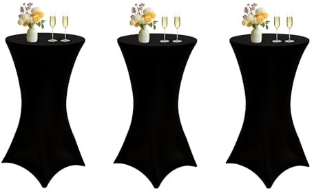LYAFS Stehtisch Hussen 3 er-Set 70×110cm Schwarz Stehtisch Tischdecke | Verstärkung Fußbereich,Bistrotisch,Cocktail-Party,Hochzeit,Für 70-75 cm Cocktailtisch,Tischschutz,Tischdekoration