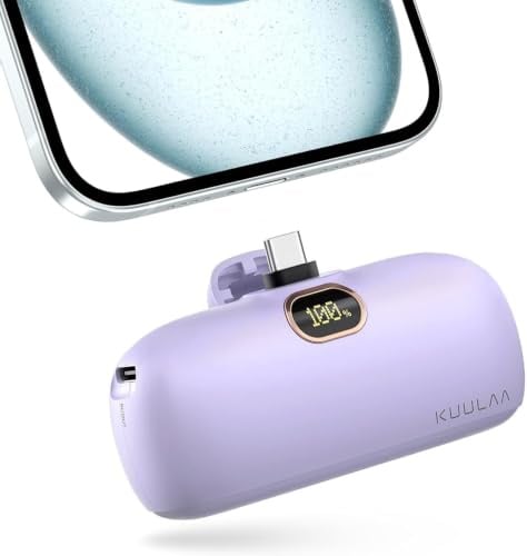 Kuulaa Mini power bank 5000 mAh, piccola power bank USB C 20 W PD, batteria esterna compatta a LED, display digitale per iPhone 17/16/15, serie Samsung S25/S24, nota, Huawei, iPad