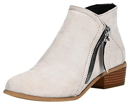 Generisch Stivaletti da donna, corti, da cowboy, con cerniera, per autunno e inverno, estivi, con tacco a blocco, per le mezze stagioni