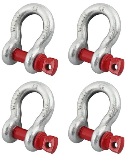 Eulihent 4 Pieces Steel Shackles 1t Grillo acciaio inox | Hot-Dipped Galvanized Steel | for Climbing, Transport and Lifting Loads (WLL: 1.0 t)