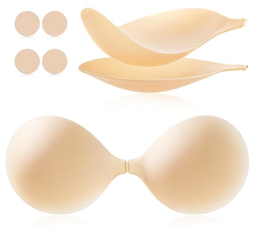 Septeamay Klebe BH Silicone, Unsichtbarer Rückenfrei Klebe-BH Push Up, Waschbar, Wiederverwendbarer Sticky Bra für Große und Kleine Brust, trägerloser BH für Brautkleider Abendkleider und Badeanzug