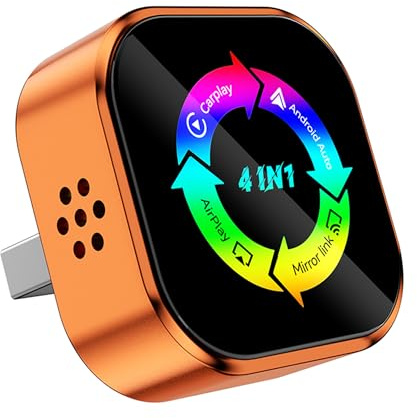 4-in-1 Wireless CarPlay Adapter – Kabelgebunden zu Kabellos für CarPlay & Android Auto, mit MirrorLink & AirPlay Spiegelung, kompatibel für iPhone & Android (Orange)