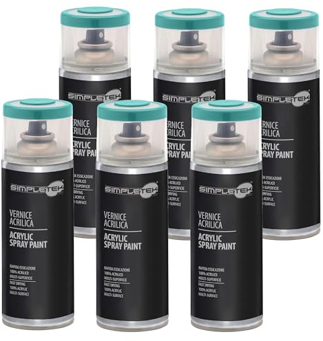 SIMPLETEK - 6X Bomboletta Vernice Spray Acrilico Verde Chiaro RAL 6027 Universale Multimateriale Rapida Asciugatura Interni Esterni 400ml (kit 6 pezzi)