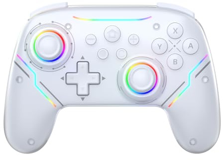 JOYTORN Wireless Gaming Controller for Switch/Switch 2/Lite/OLED/Steam/PC, RGB Wireless Switch Controller with Hall Effect Joysticks, Dual Vibration, Rapid Fire and 3.5mm Audio Jack (White)