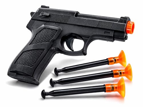 STUWU Spielzeug Pistole Kinder mit 3 Saugnapf Pfeilen – Dart Pistole 13 cm – Polizei Spielzeug Set – Haftet auf glatten Flächen – Geschenk Jungen Mädchen
