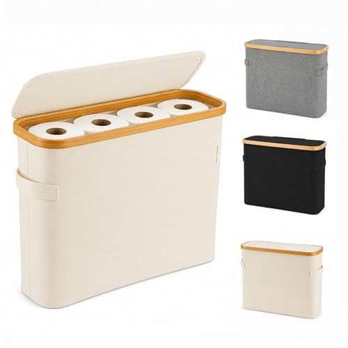SUNNYNEST 30L Toilet Paper Storage Basket with Lid Slim Toilet Roll Holder