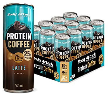 Body Attack Protein Coffee – Coffee Latte, 12 x 250ml (inkl. Pfand) - Protein Eiskaffee - erfrischender Eiskaffee fettarm mit 25 g Eiweiß, 75 mg Koffein - aus 100% Arabica Kaffeebohnen